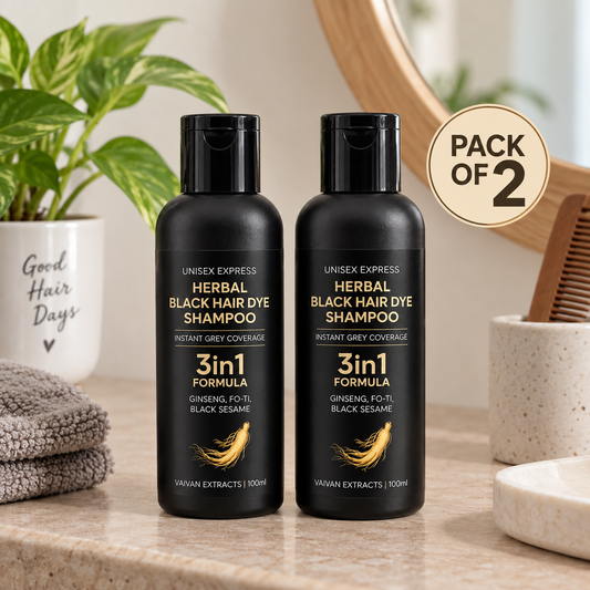 Herbal Black Hair Dye Shampoo Instant Grey Coverage |  3-in-1 Formula (Dye + Shampoo + Conditioner) | BUY 1 GET 1