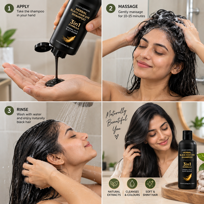 Herbal Black Hair Dye Shampoo Instant Grey Coverage |  3-in-1 Formula (Dye + Shampoo + Conditioner) | BUY 1 GET 1