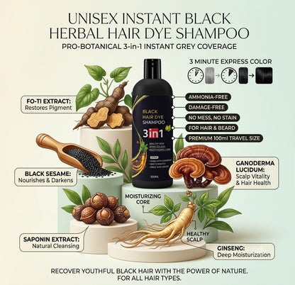 Herbal Black Hair Dye Shampoo Instant Grey Coverage |  3-in-1 Formula (Dye + Shampoo + Conditioner) | BUY 1 GET 1