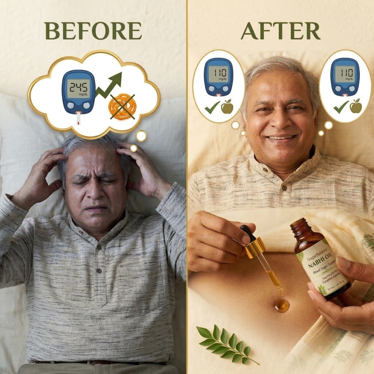 Ayurvedic Nabhi Oil | Daily Sugar Wellness — before/after — client requested (2048²)